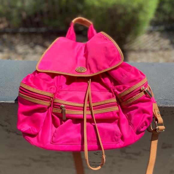 Tory Burch Handbags - Authentic Tory Burch Neon Pink Drawstring Backpack